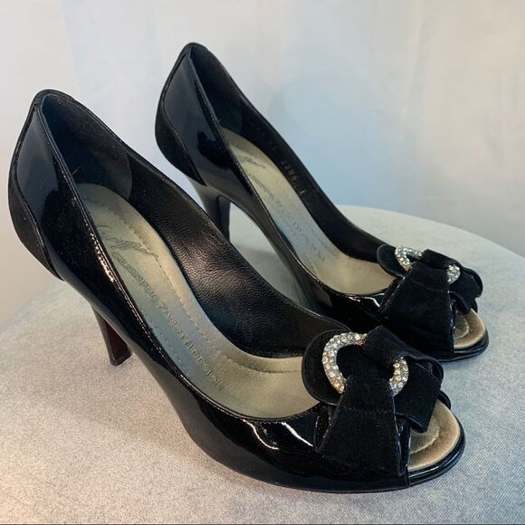 GIUSEPPE Zanotti Black patent crystal rhinestone velvet formal evening high heel - Picture 3 of 12